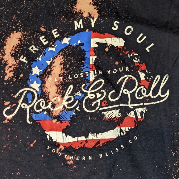 Souther Bliss Company Bleached Tee Womans Med Rock & Roll Peace Patriotic - Picture 2 of 4